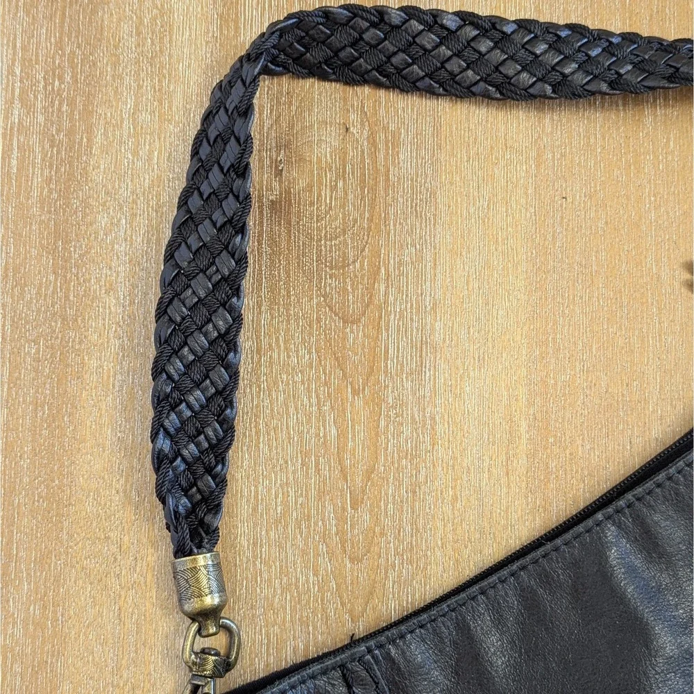 The SAK Indio Black Soft Leather Hobo Braided Shoulder Strap Bag Purse Zip
